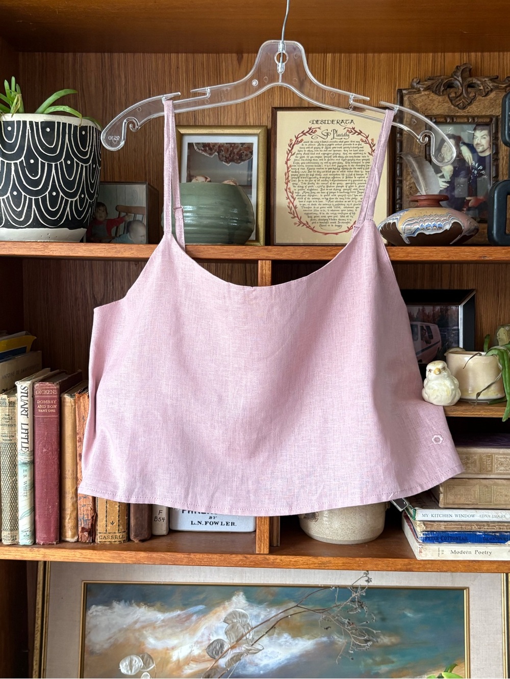 Pink Linen-Blend Cami Top